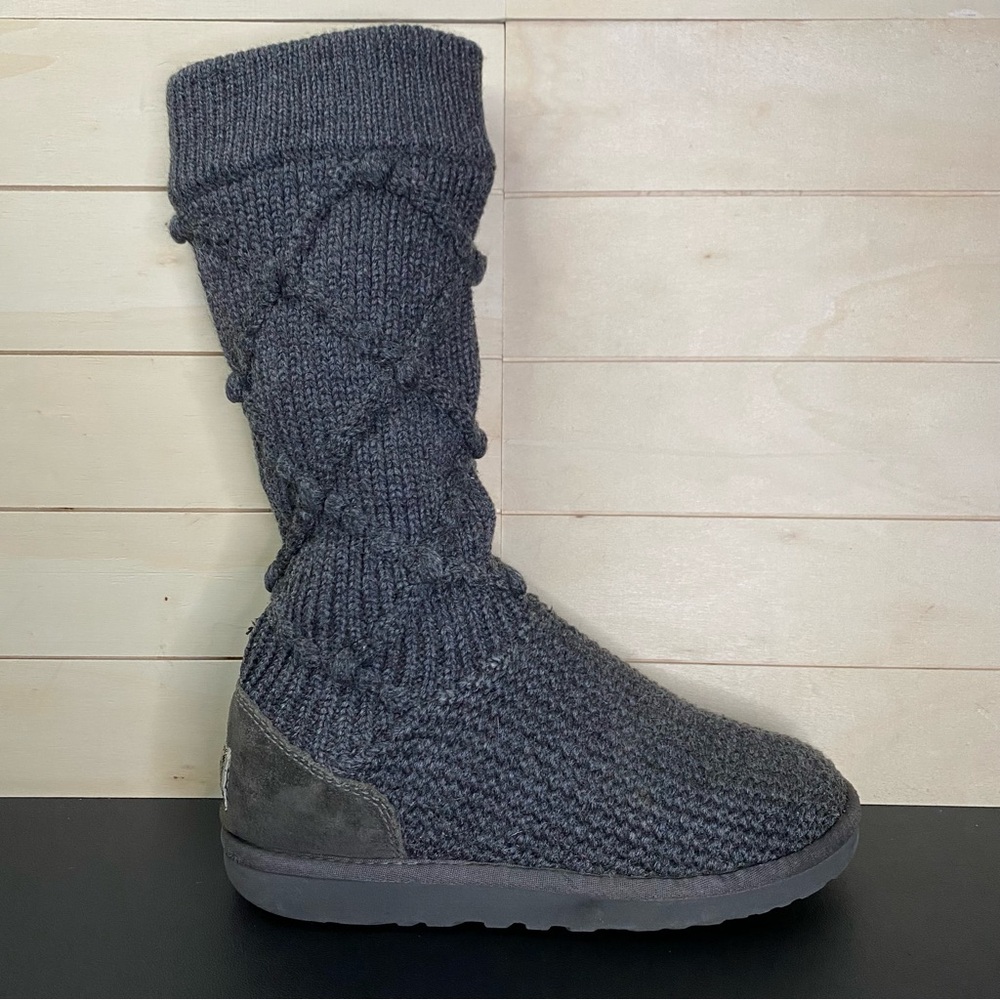 UGG Cardy Knit Argyle Boots Grey Women's Size 7 Shoes 5879
